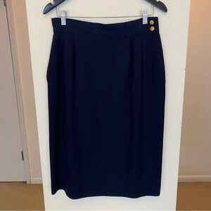 Vintage JH Collectibles Size 14 Navy Blue 100% Wool Pencil Skirt Gold Buttons